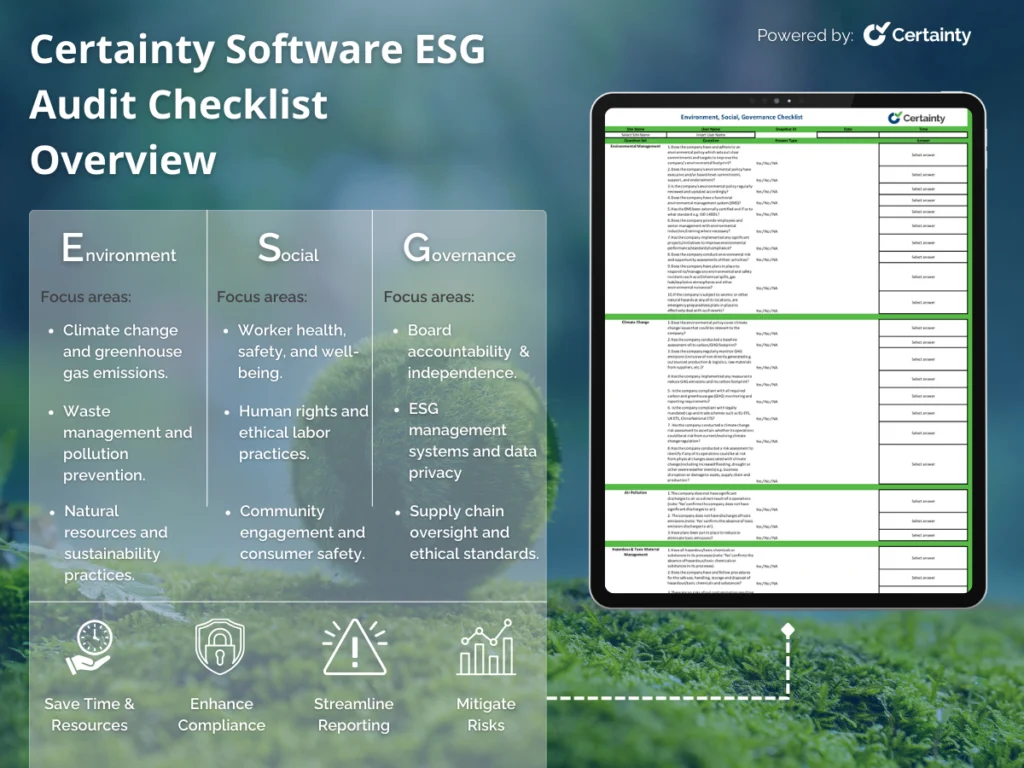 Certainty Software ESG Audit Checklist Overview