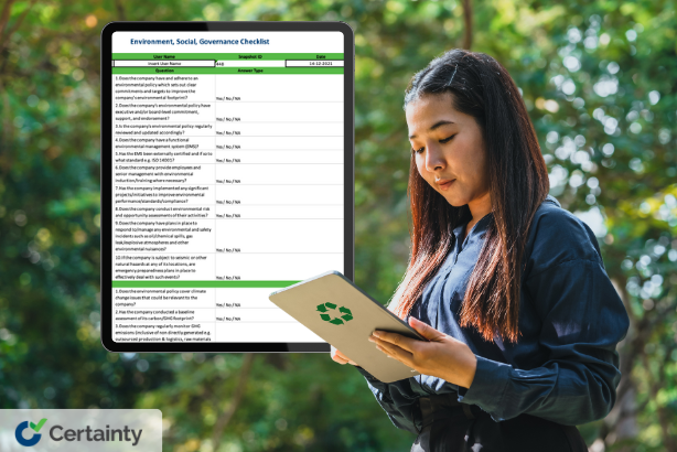 ESG checklist template presented by Certainty Software