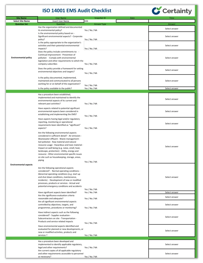 Iso 14001 Internal Audit Checklist My XXX Hot Girl